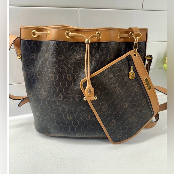Dior Honeycomb Brown and Tan Women's Bucket Bag Set - Picture 1 of 9